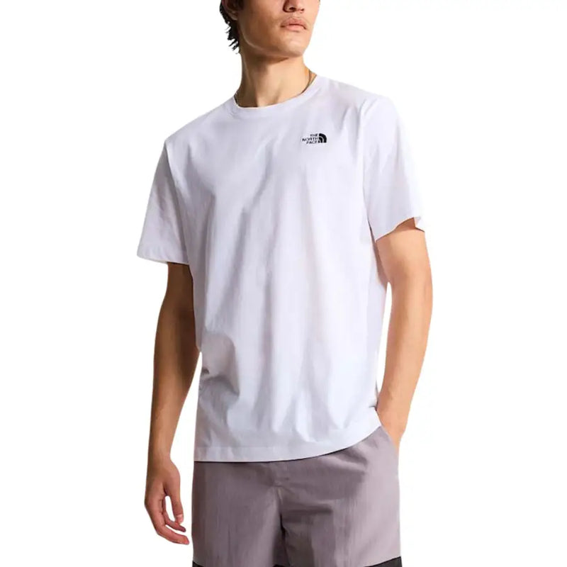 Weißes, kurzärmeliges Baumwollhemd t-shirt für Herren von The North Face mit einem kleinen schwarzen Logo auf der linken Brust