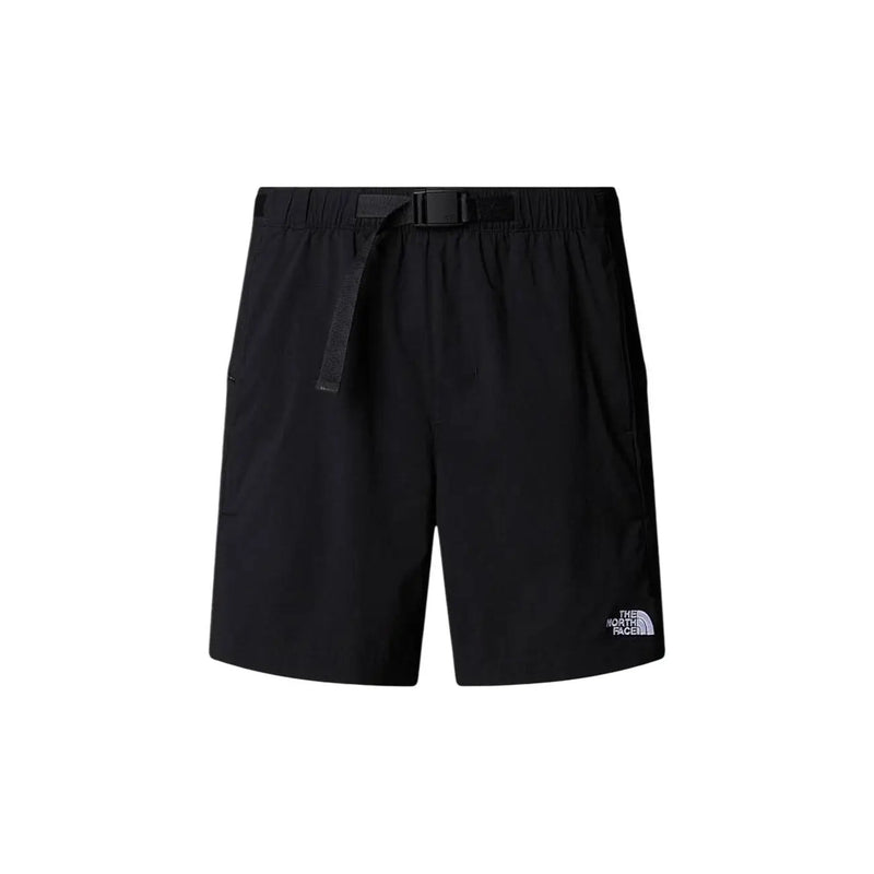 Schwarze Herren-Shorts von The North Face mit Kordelzugbund und dezentem Logo am Unterschenkel, Vorderansicht
