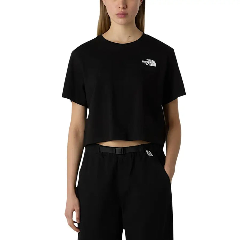 Schwarzes Cropped-Top von The North Face für Damen t-shirt mit weißem gesticktem Logo