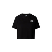Schwarzes, kurzes Damen-Oberteil von The North Face t-shirt mit weißem gesticktem Logo
