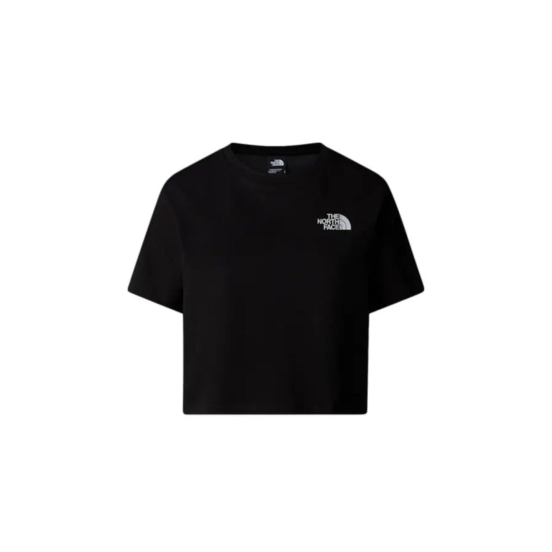 Schwarzes, kurzes Damen-Oberteil von The North Face t-shirt mit weißem gesticktem Logo