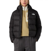 Schwarze Nylon-Steppjacke von The North Face für Damen mit Steppmuster und weißem Logo auf der Brust.