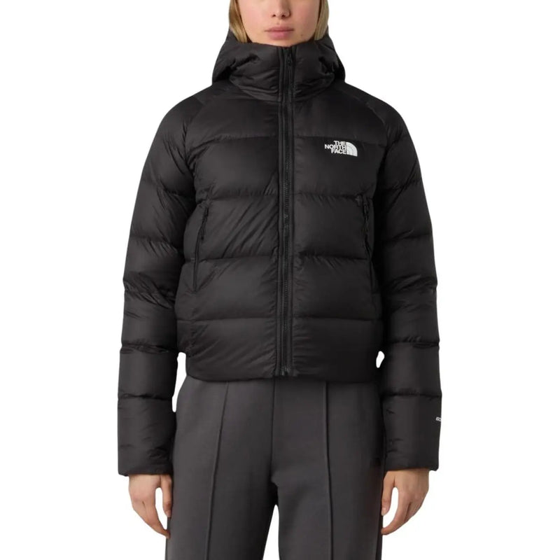 Schwarze Damen-Nylonjacke von The North Face mit Kapuze, Steppdesign und Logo auf der Brust