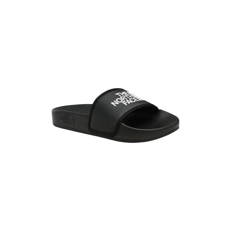 Black The North Face women slip on slide sandal with white logo on strap designed for casual comfort