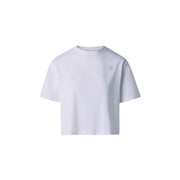 Weißes, kurzes Kurzarm-T-Shirt von The North Face für Damen aus Baumwollmischgewebe mit dezentem, gesticktem Logo auf der Brust.