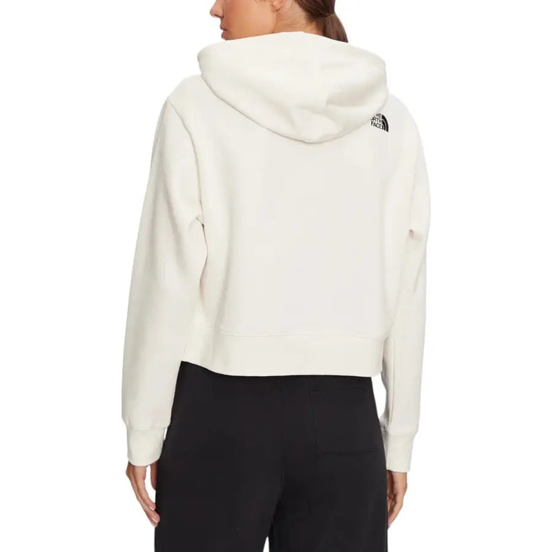 Cream-colored The North Face women’s cropped fleece hoodie with back logo