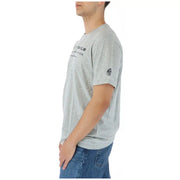 North sails men grey heathered cotton t shirt with black logo and text on chest and sleeve for spring summer
