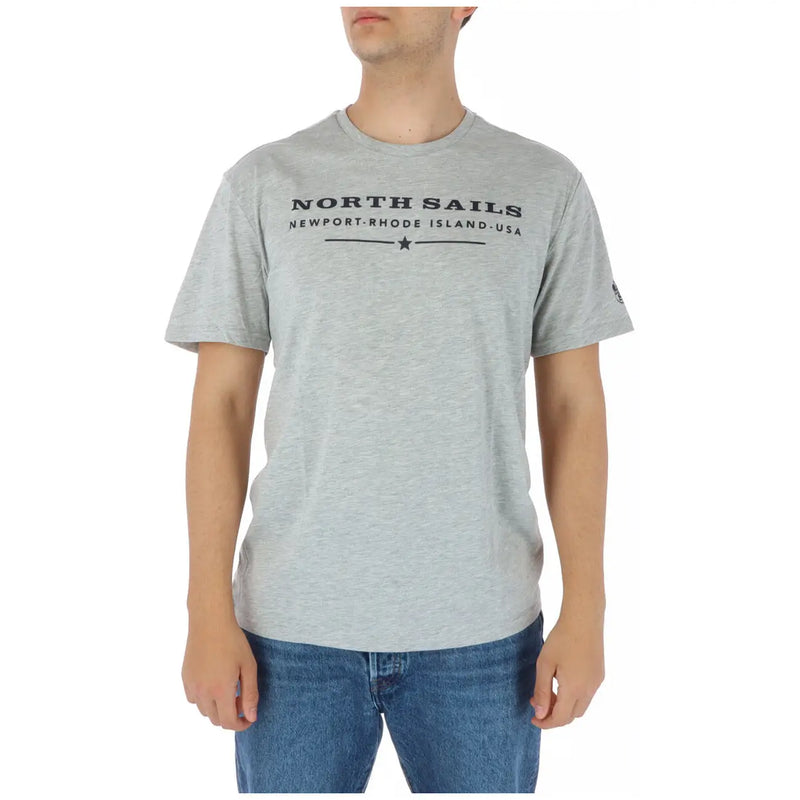 Gray heathered cotton North Sails men t shirt with black logo and Newport Rhode Island USA text for spring summer
