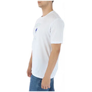 North sails men white cotton t-shirt with a subtle blue graphic print on the chest for casual wear