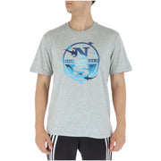 North Sails men’s grey heathered cotton t-shirt with round neck and blue navy shark graphic print on front