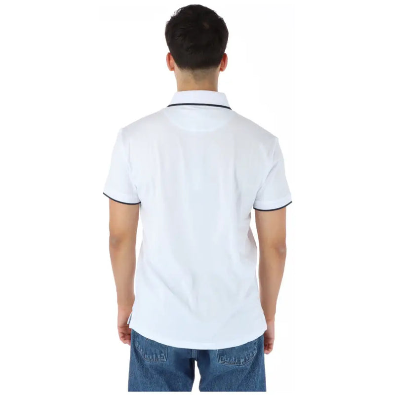 North Sails mens white cotton polo shirt with navy blue trim lightweight short-sleeved casual wear