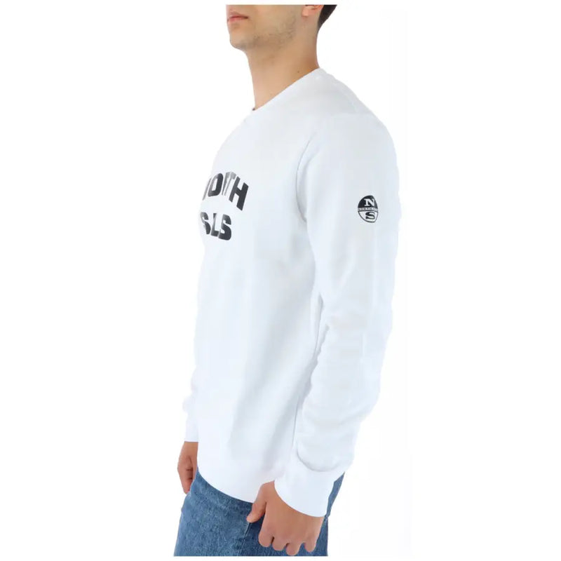 North sails white men’s long sleeve cotton sweatshirt with black noith sls lettering and logo on left sleeve
