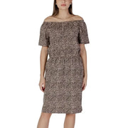 Off-the-shoulder leopard print dress from B.young Orange Polka Dot Short Dress collection