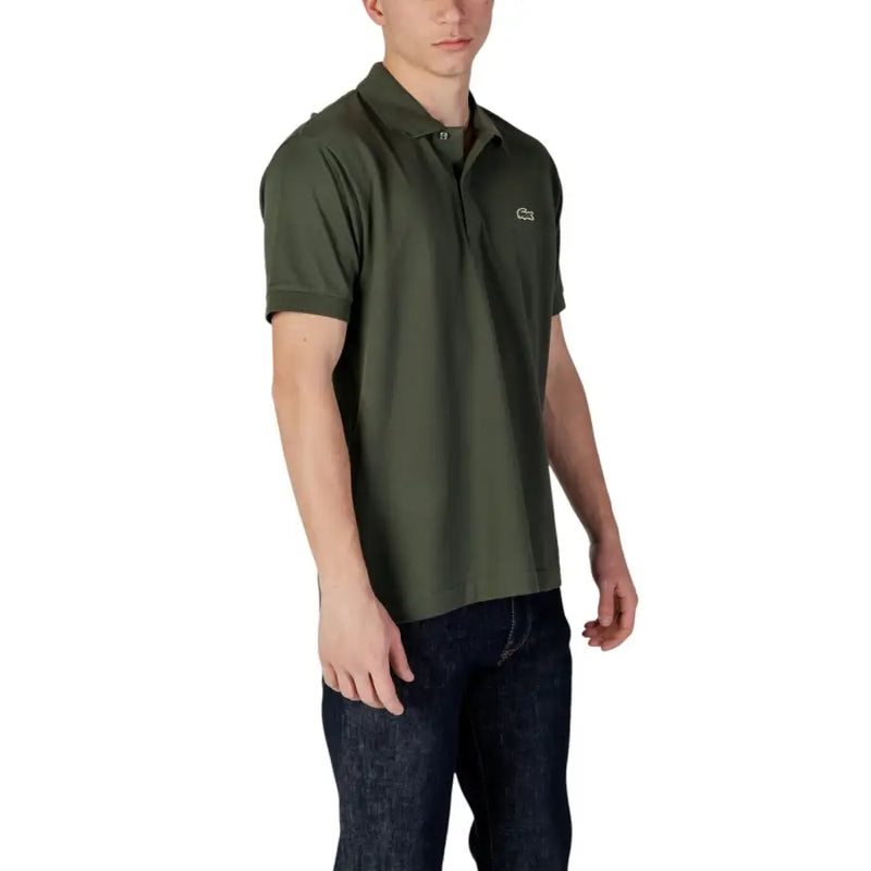 Olive green Lacoste polo shirt displayed in a product image