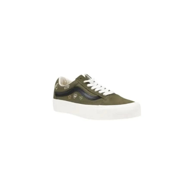 Olive green Vans Women Sneakers in leather featuring laces for stylish comfort