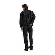 Only Loose Jeans Bomberjacke von Onsfarel für Herren aus schwarzem Kunstleder mit geripptem Bund, Vorderansicht
