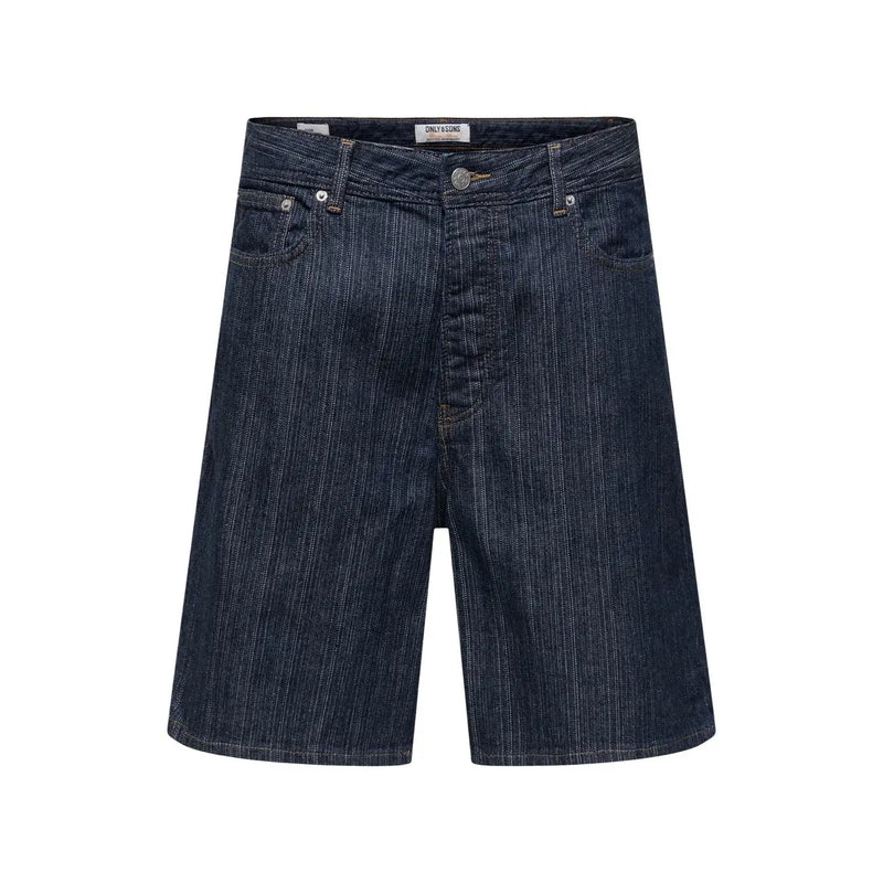 Only Weit geschnittene ONSFA-Shorts für Damen aus dunkelblauem Denim mit vertikalen Streifen und Fünf-Taschen-Design, Vorderansicht