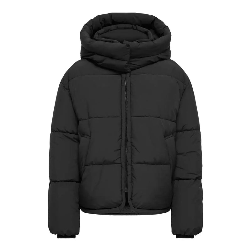 Only Schwarze Steppjacke für Damen mit Kapuze, Vorderansicht