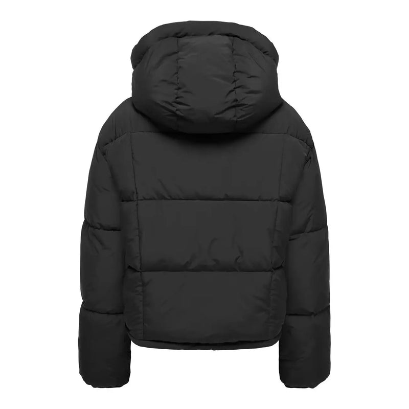 Only Schwarze Steppjacke für Damen mit Kapuze und Steppeinsätzen, Vorderansicht