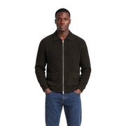 Only & Sons Cardigan FRAME RLX für Herren aus dunkelolivgrünem Rippstrick mit Reißverschluss und zwei Vordertaschen, Vorderansicht