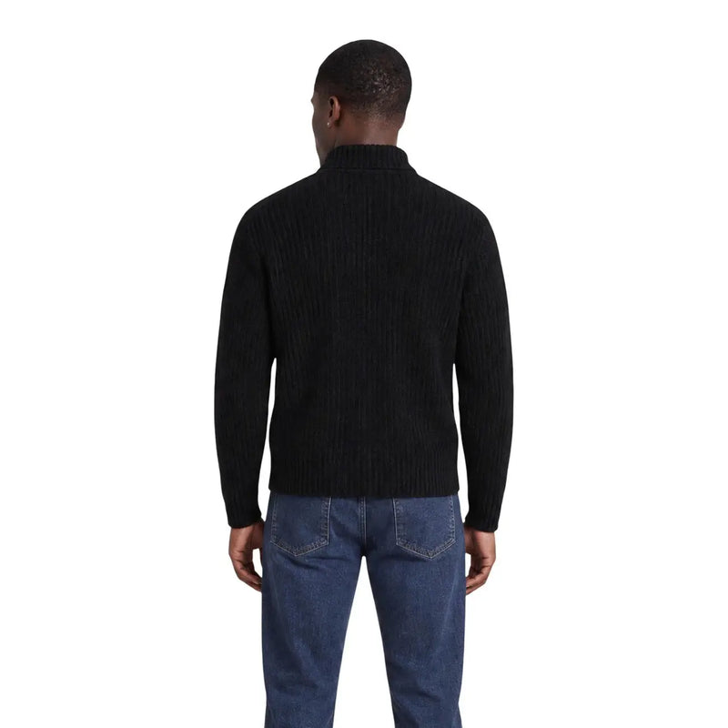 Only & Sons Cardigan FRAME RLX für Herren aus schwarzem Rippstrick mit Rollkragen, Vorderansicht
