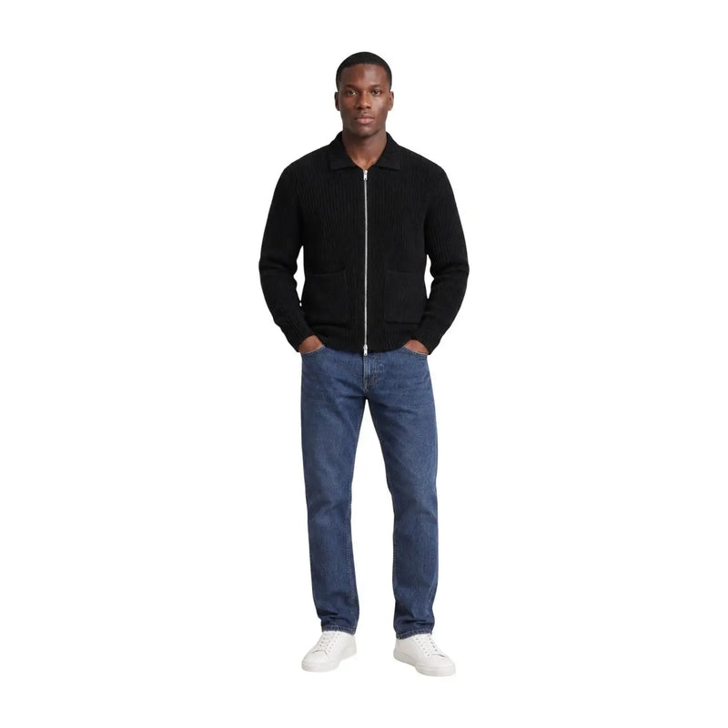 Only & Sons Cardigan FRAME RLX für Herren aus schwarzem Rippstrick mit Reißverschluss und zwei Vordertaschen, Vorderansicht