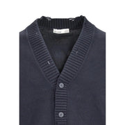 Only Herren-Cardigan „Tune“ von Sons aus dunkelblauem Rippstrick mit passenden Knöpfen und Markenlabel im Kragen, Vorderansicht