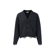 Only Herren-Strickjacke „Tune“ von Sons aus schwarzem Strickstoff mit gerippten Bündchen und ausgefransten Kanten, Vorderansicht
