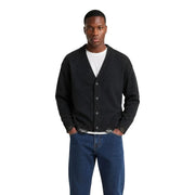 Only Herren-Strickjacke „Tune“ von Sons aus schwarzem Strickmaterial mit gerippten Bündchen und Kragen, Vorderansicht