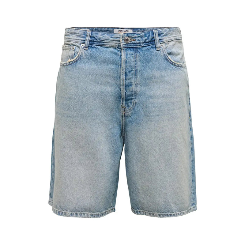 Only Sons Denim-Shorts für Herren in heller Waschung mit Used-Look-Details und Fünf-Taschen-Design, Vorderansicht