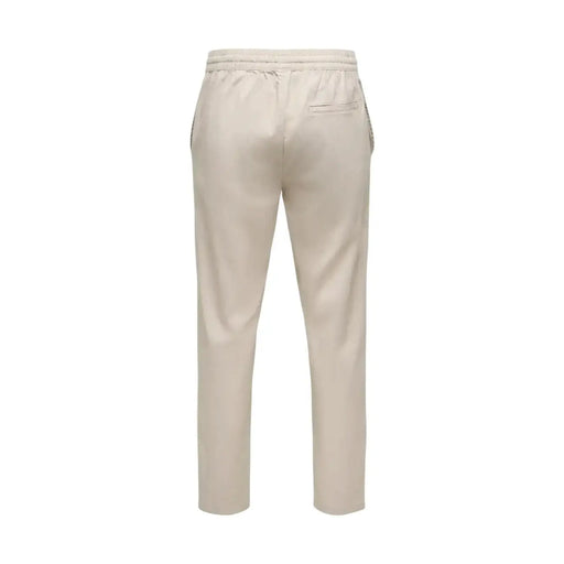 Beige only & sons men trousers with a drawstring waistband and subtle side stripes for athletic wear