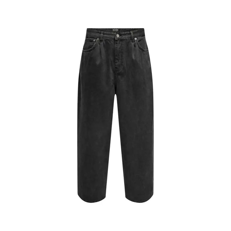 Only Schwarze Baumwolljeans für Herren von and Sons mit hohem Bund, weitem Bein, geradem Schnitt und Fünf-Taschen-Design