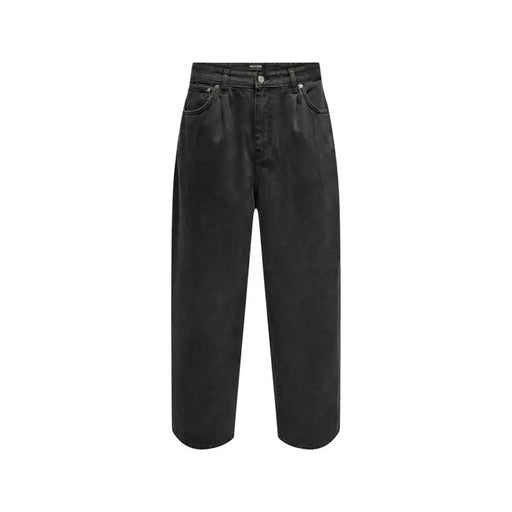 Only Schwarze Baumwolljeans für Herren von and Sons mit hohem Bund, weitem Bein, geradem Schnitt und Fünf-Taschen-Design