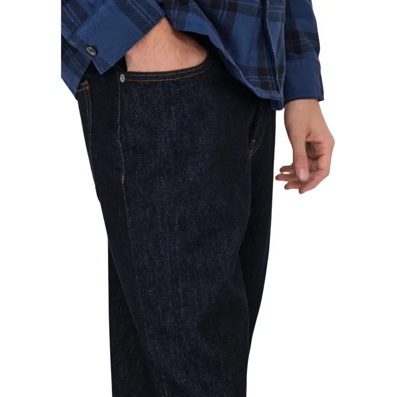Only and Sons Herrenjeans aus blauem Bio-Baumwollmischgewebe mit dunkelindigofarbenem, geradem Bein und sichtbaren Ziernähten