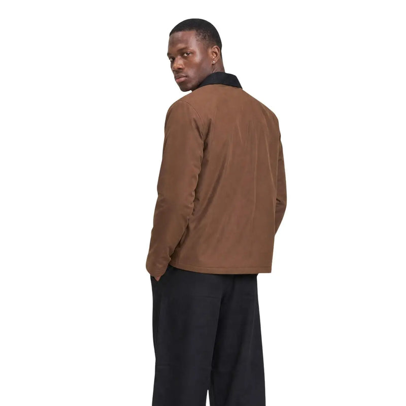 Only and sons Herren brauner Polyester-Steppblazer mit schwarzem Kragen, von hinten gesehen