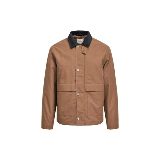 Hellbraune Canvas-Jacke mit schwarzem Kragen und silbernen Knöpfen von Only and Sons Herren-Blazer aus braunem, wattiertem Polyester