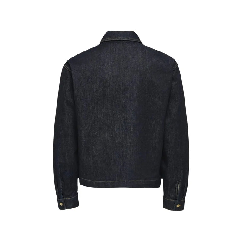 Only Jeansjacke für Herren von and sons aus dunkelindigofarbenem Baumwollstoff mit klassischem Kragen und geknöpften Manschetten