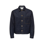 Only Jeansjacke von and Sons für Herren aus dunkelindigofarbenem Baumwollstoff mit goldfarbenen Knöpfen und einer einzelnen Brusttasche
