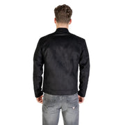 Only and Sons men faux leather mandarin zip blazer black with quilted shoulder panels and a high collar