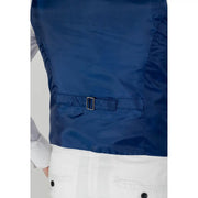 Only und Söhne Herrenweste aus marineblauem Satin mit silberfarbener Schnalle am Bund für formelle Anlässe