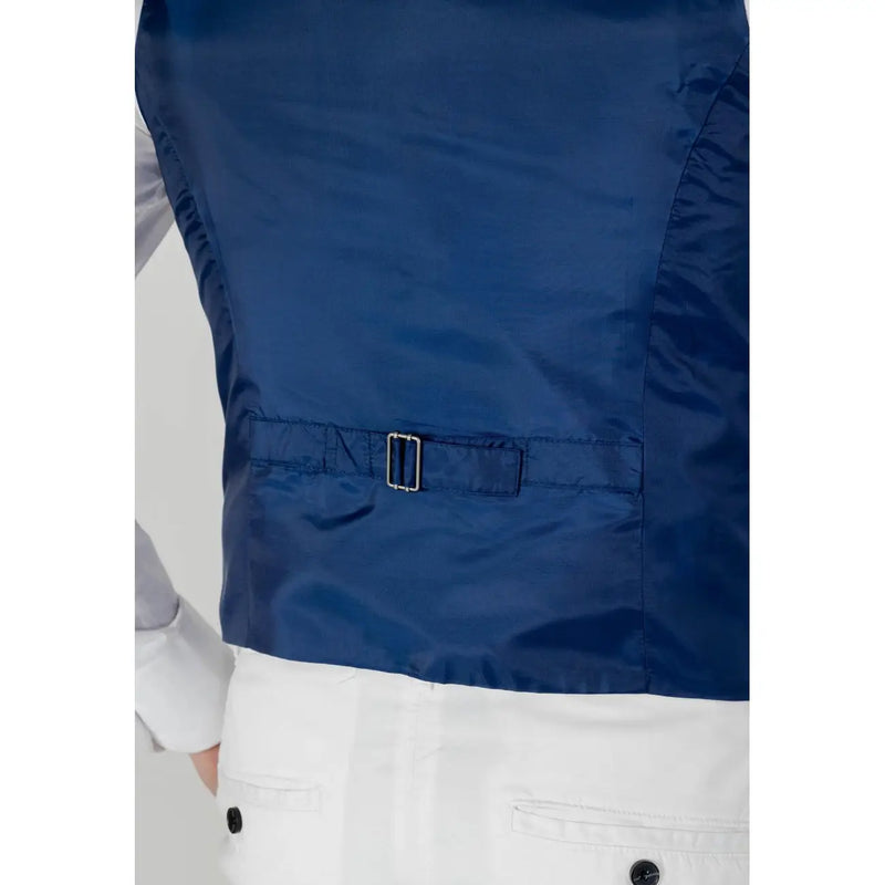 Only und Söhne Herrenweste aus marineblauem Satin mit silberfarbener Schnalle am Bund für formelle Anlässe