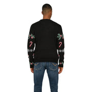 Only schwarzer Acrylpullover für Herren von and sons mit Rundhalsausschnitt und festlichen roten und grünen Zuckerstangen-, Stechpalmen- und Schneeflockenmustern.