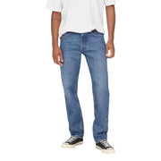 Mittelblaue Baumwolljeans mit geradem Bein und sichtbaren Nähten von only and sons Herren hellblaue Baumwolljeans 22024939