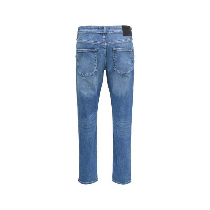 Only and Sons Herren-Jeans aus hellblauer Baumwolle mit geradem Bein und dezenter Waschung aus blauem Denim-Stoff
