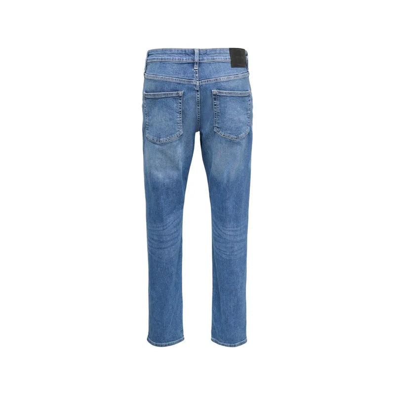 Only and Sons men light blue cotton jeans with a straight-leg cut and subtle fading in a blue denim fabric