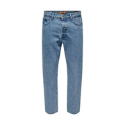 Only and Sons Herren-Jeans aus hellblauer Baumwolle mit klassischem Fünf-Taschen-Design und sichtbarem Markenetikett am Bund