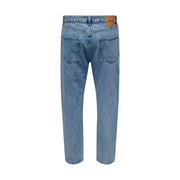 Only and Sons Herren-Jeans aus hellblauer Baumwolle mit klassischem geradem Bein und braunem Leder-Markenpatch am Bund