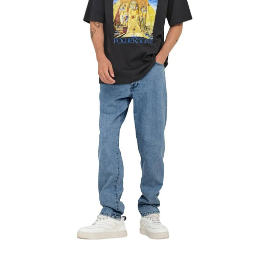 Only and Sons men light blue cotton jeans medium-wash relaxed fit with classic five-pocket design