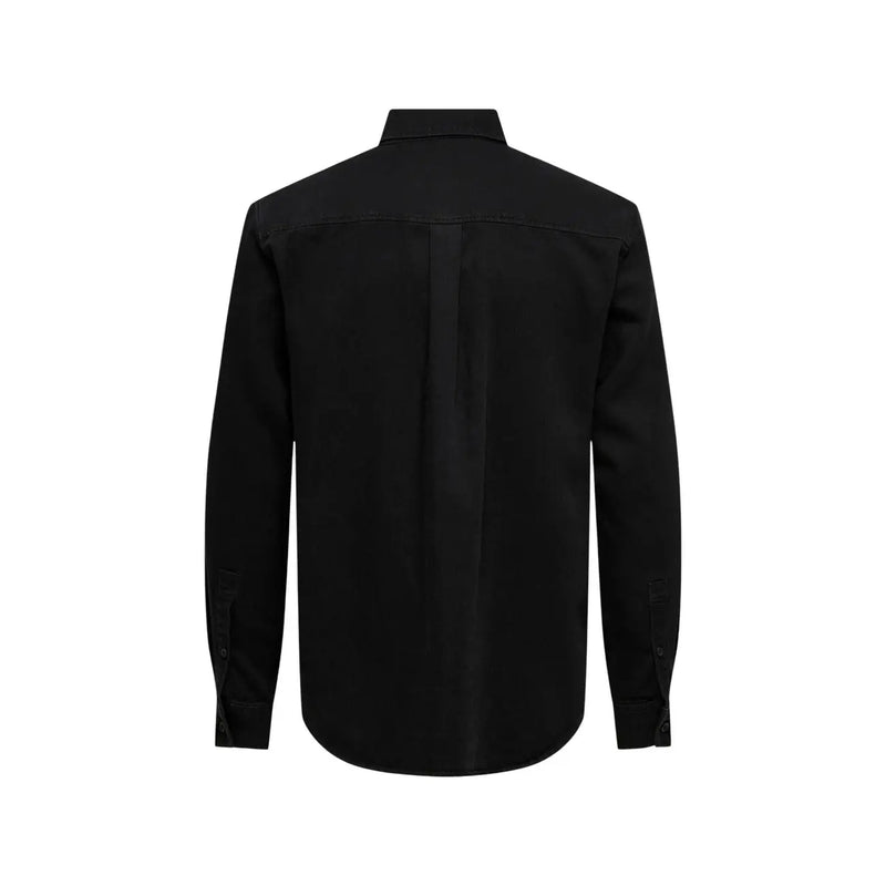 Only & Sons men shirt black long-sleeved button-up with classic collar and tailored fit in cotton material