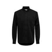 Only & Sons men shirt in black long-sleeved button-down design with chest pocket and classic collar for formal wear